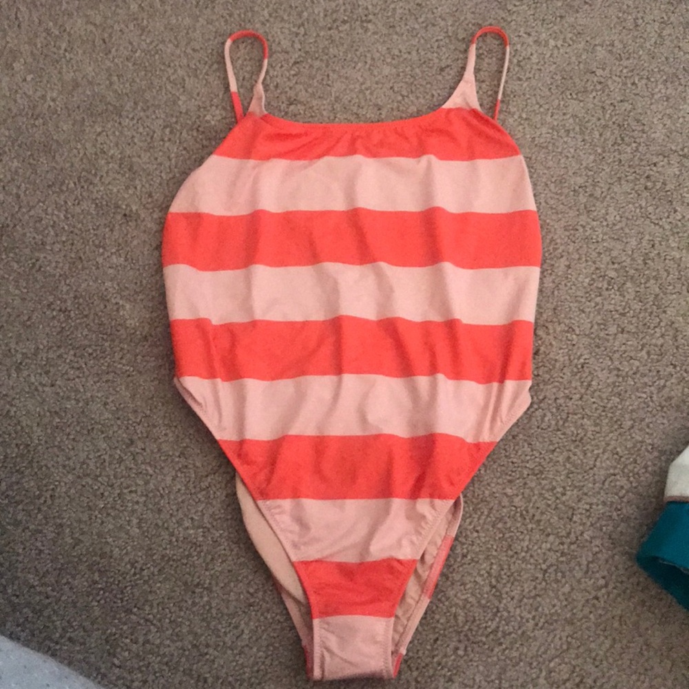 J. Crew Pink and Coral Striped One-Piece Swimsuit
